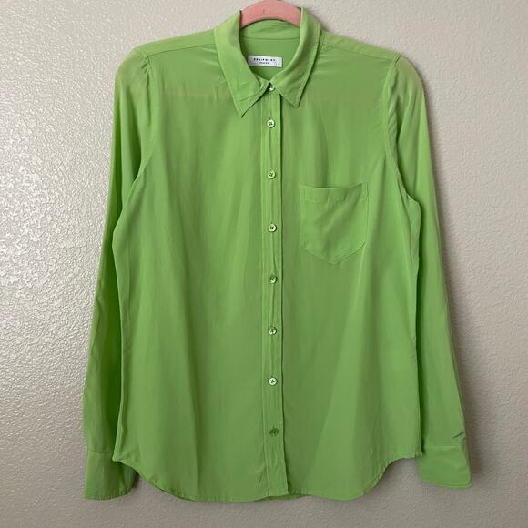 Equipment Shirt Womens Small Green Silk Button Up Long Sleeve Preppy Office - Picture 3 of 13